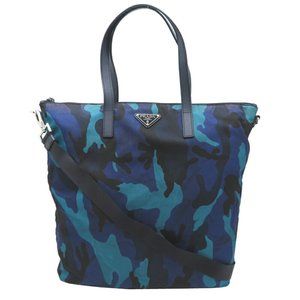 Prada Tessuto Camouflage Tote Bag for Men and Women, BR4969, Nylon, Blue